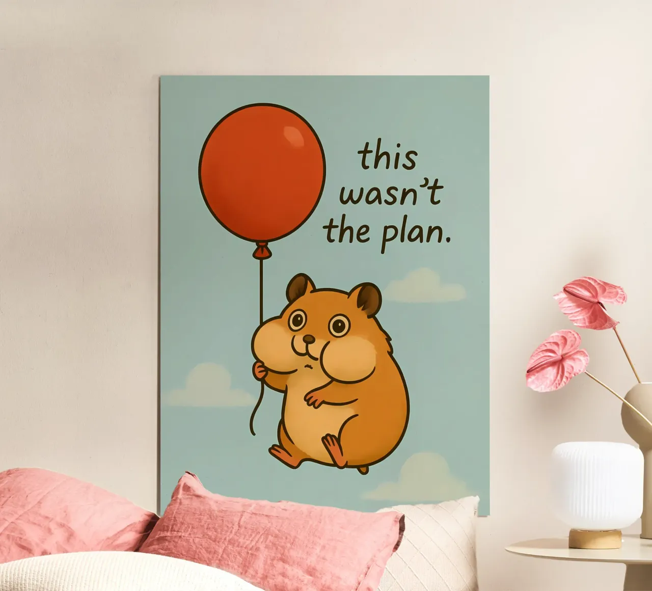 Meme divertente del criceto a palloncino poster con telaio in plastica da Funny Humor Art