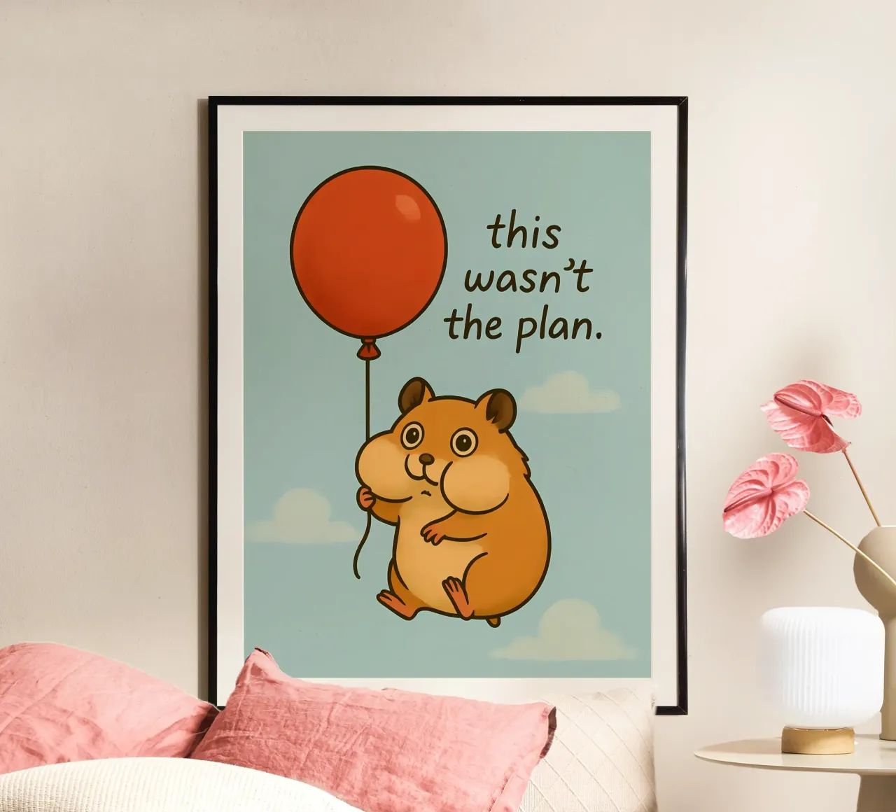 Meme divertente del criceto a palloncino poster con telaio in plastica da Funny Humor Art