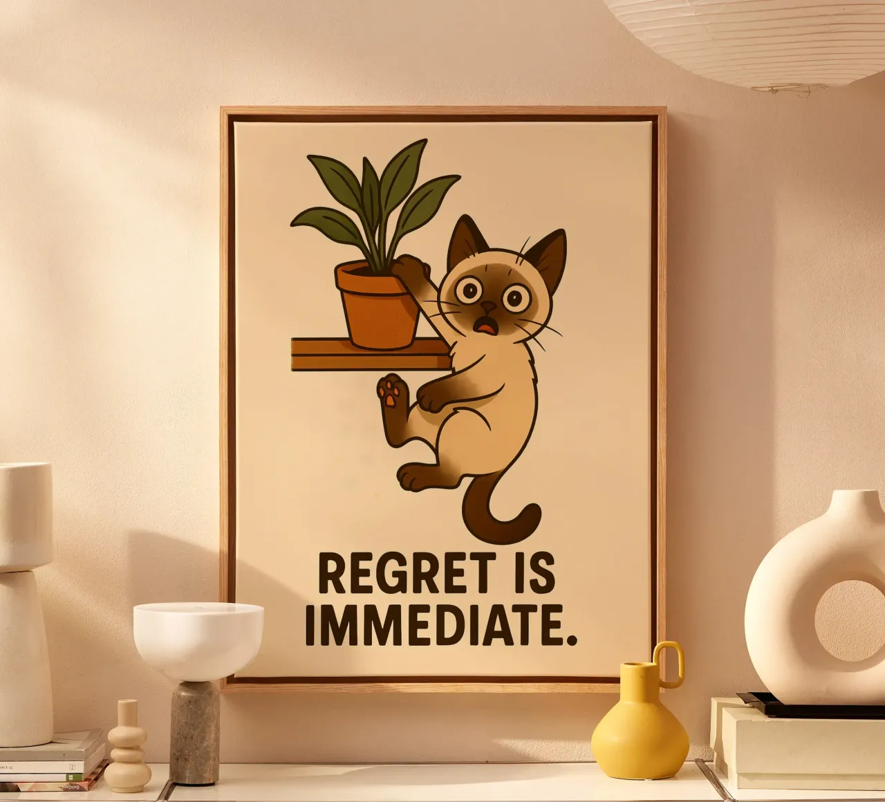 Funny Siamese Kitten Meme canvas with Floater frame by Funny Humor Art