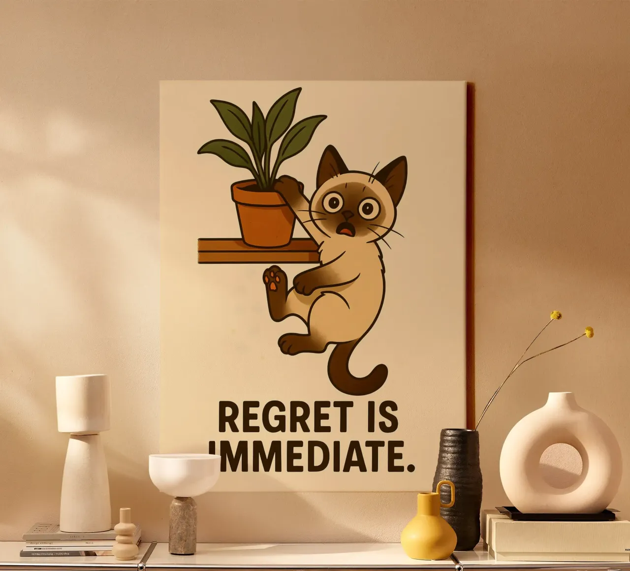Funny Siamese Kitten Meme canvas with Floater frame by Funny Humor Art
