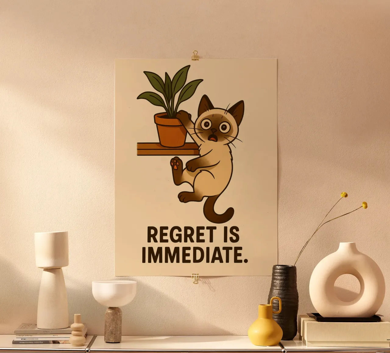 Lustiges Siamesisches Kätzchen Meme Poster mit Aluminium Rahmen von Funny Humor Art