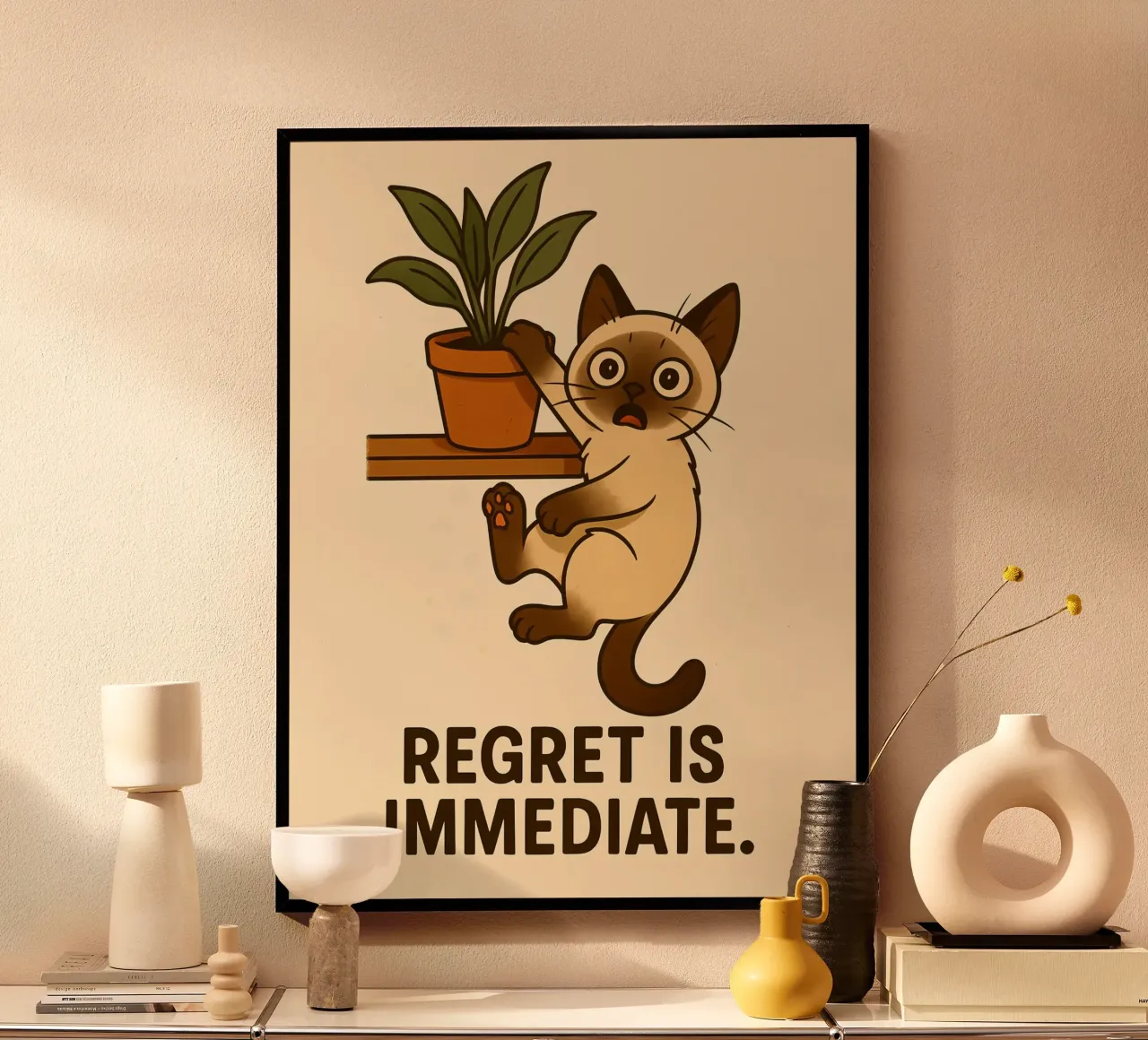 Lustiges Siamesisches Kätzchen Meme Poster mit Aluminium Rahmen von Funny Humor Art