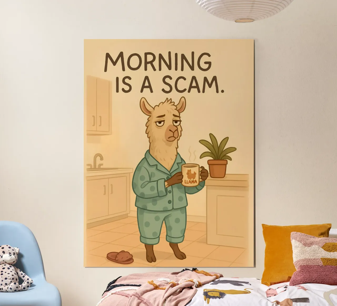 Meme divertente sui lama poster con telaio in alluminio da Funny Humor Art