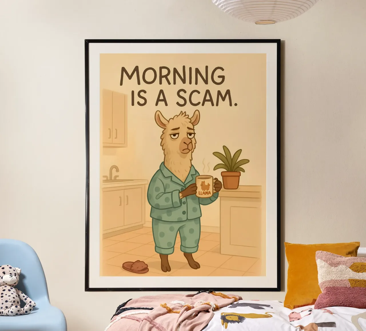 Meme divertente sui lama poster con telaio in alluminio da Funny Humor Art