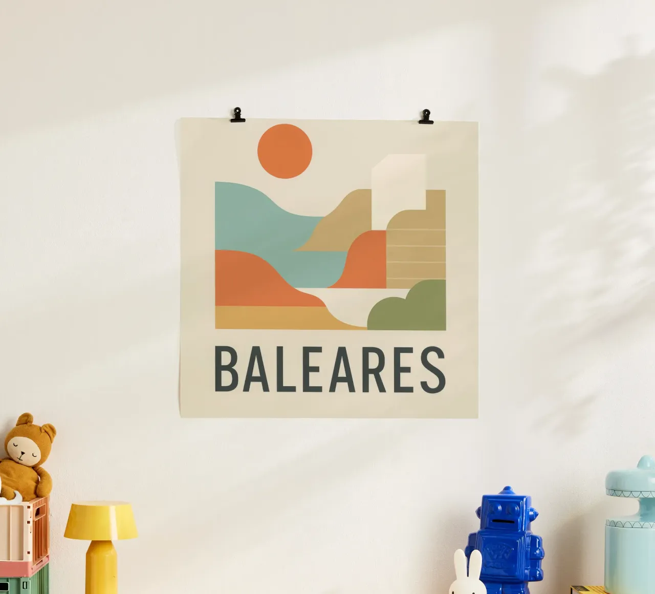 Fuga solare alle Baleari poster con telaio in legno da JETLAG | affiches voyage
