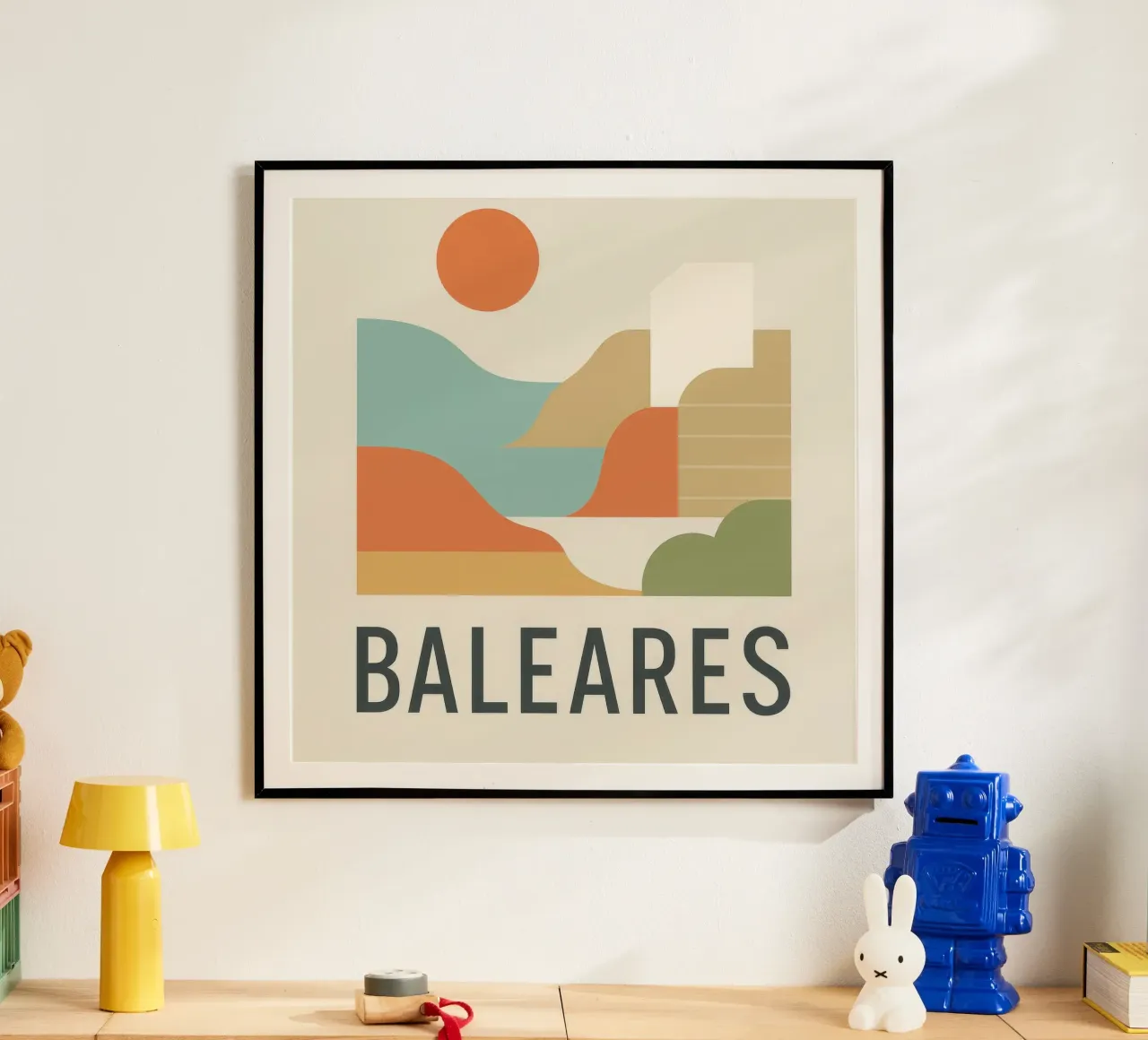Fuga solare alle Baleari poster con telaio in legno da JETLAG | affiches voyage