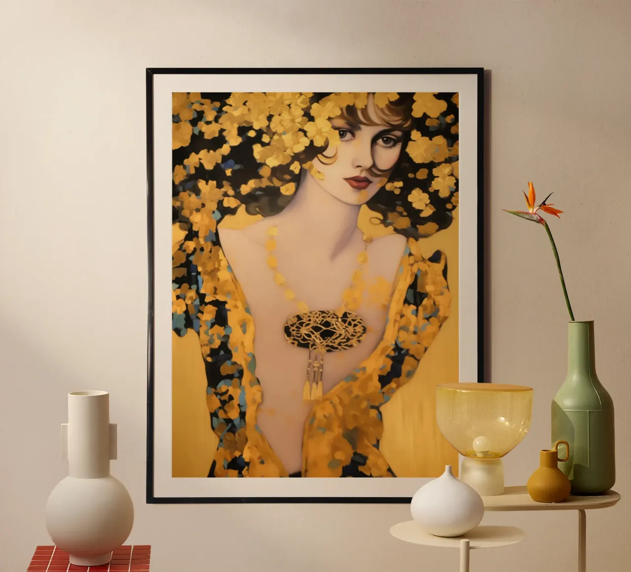 Donna Art Nouveau con motivi dorati | Ispirato a Klimt poster da Autofocus