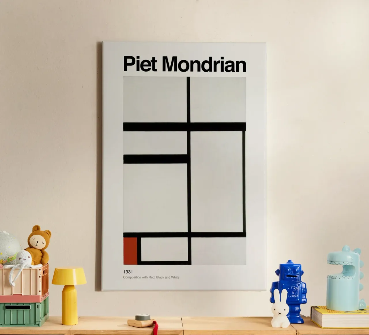 Mondrian - Composition with Red, Black and White tela con Cornice a cassetta da ARTOTHEK
