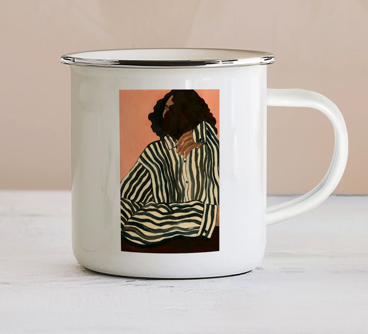 Hanna Peterson Gelassener Streifen Emaille Tasse von Davidprint