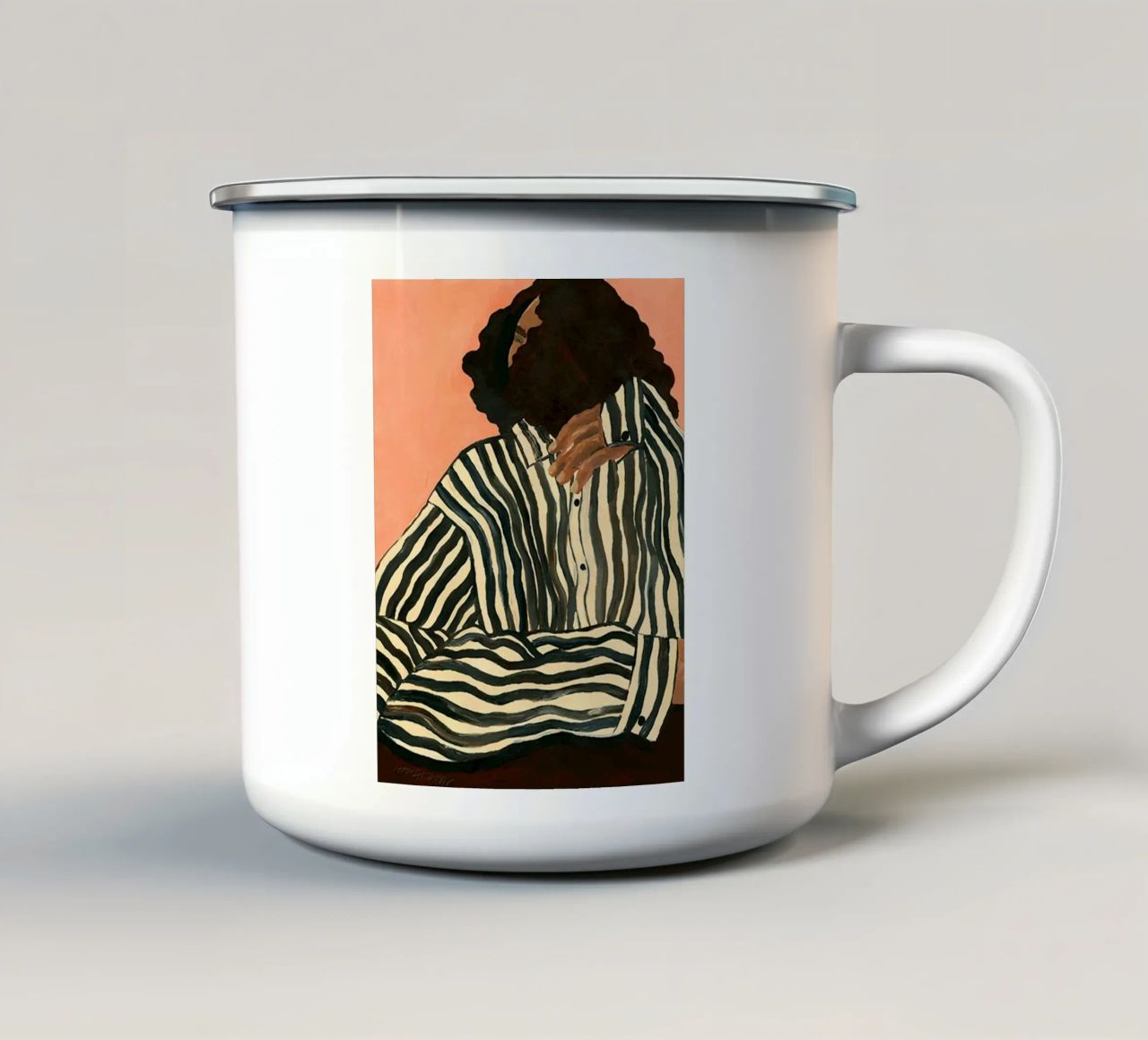 Hanna Peterson Gelassener Streifen Emaille Tasse von Davidprint