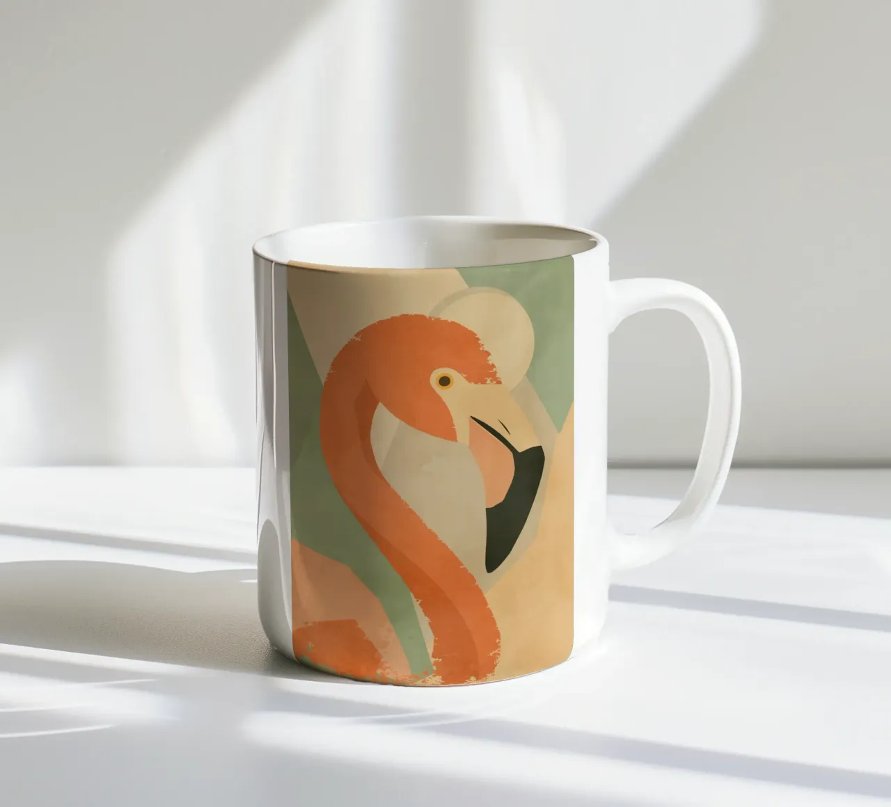 Fenicottero in stile geometrico-astratto - Motivo animale elegante tazza in ceramica da namosh