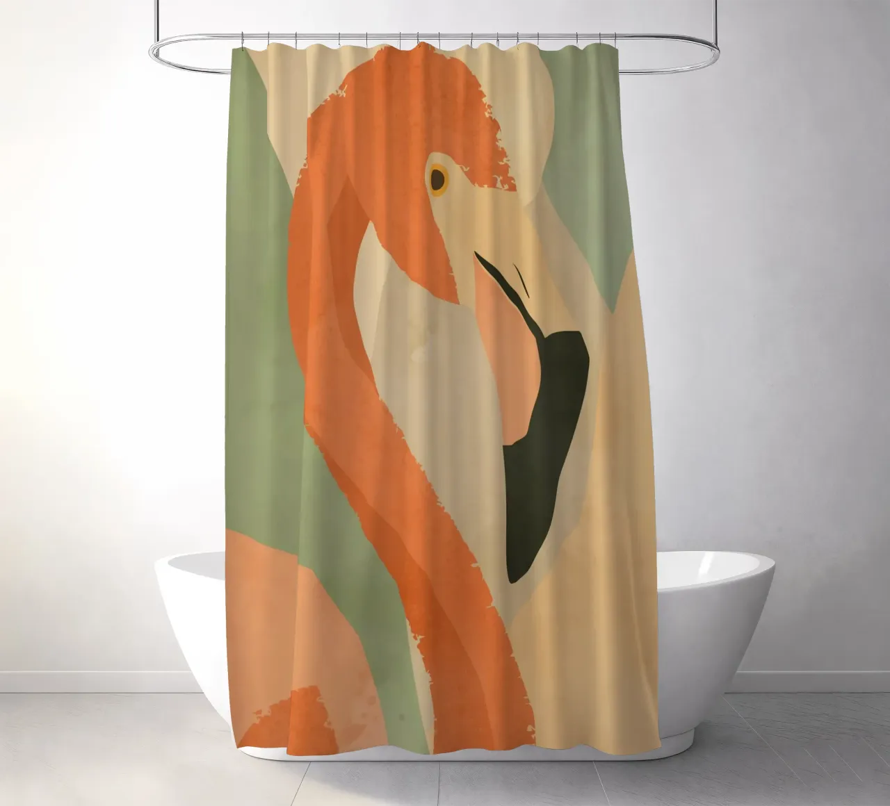 Flamingo in geometric-abstract style -Elegant animal motif shower curtain by namosh