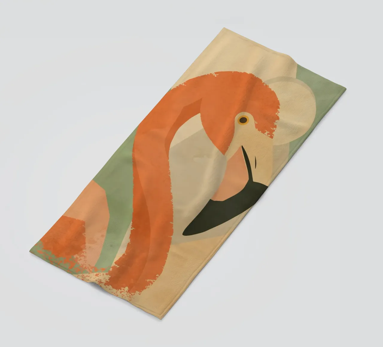 Flamingo in geometric-abstract style -Elegant animal motif beach towel by namosh