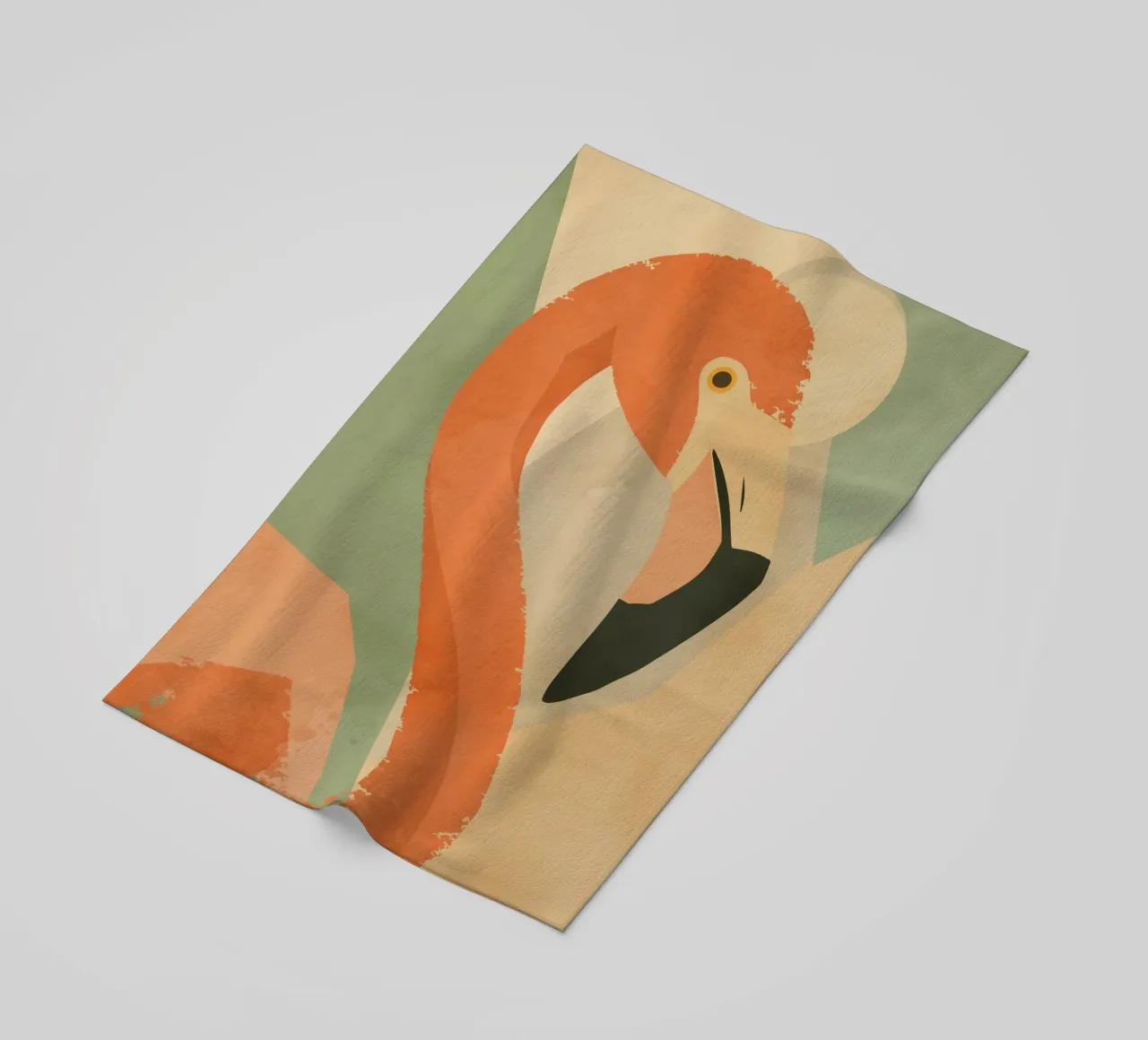 Flamingo in geometric-abstract style -Elegant animal motif beach towel by namosh