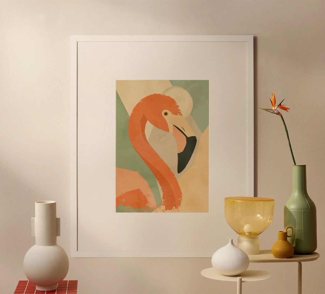 Flamingo im geometrisch-abstrakten Stil –Elegantes Tiermotiv Poster von namosh
