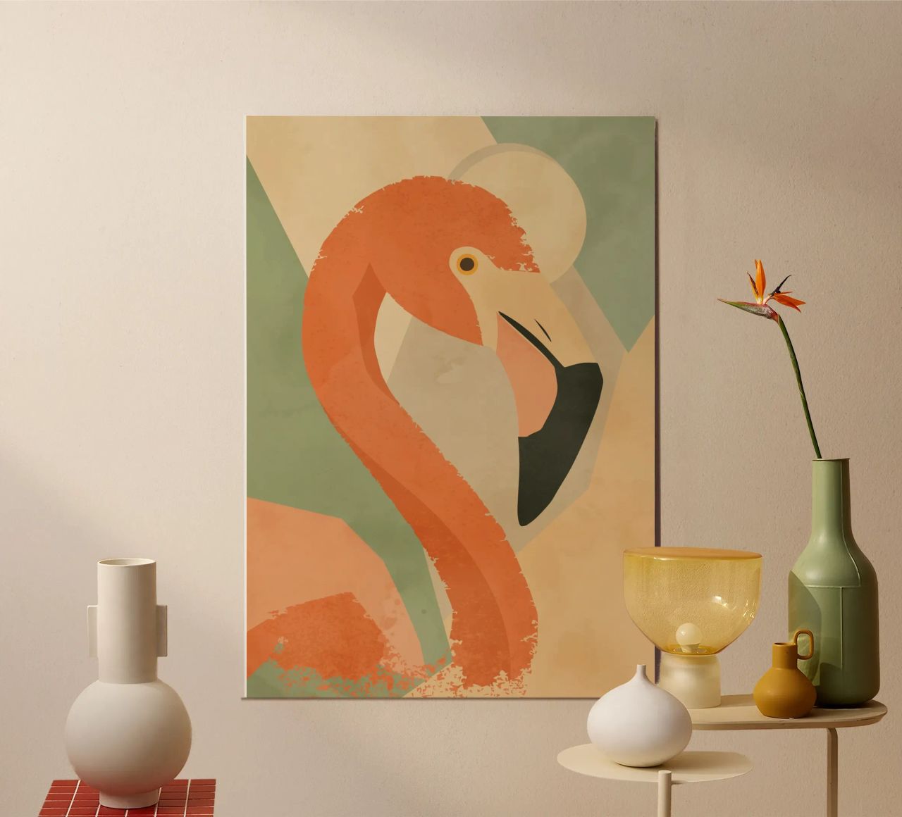 Flamingo im geometrisch-abstrakten Stil –Elegantes Tiermotiv Poster von namosh