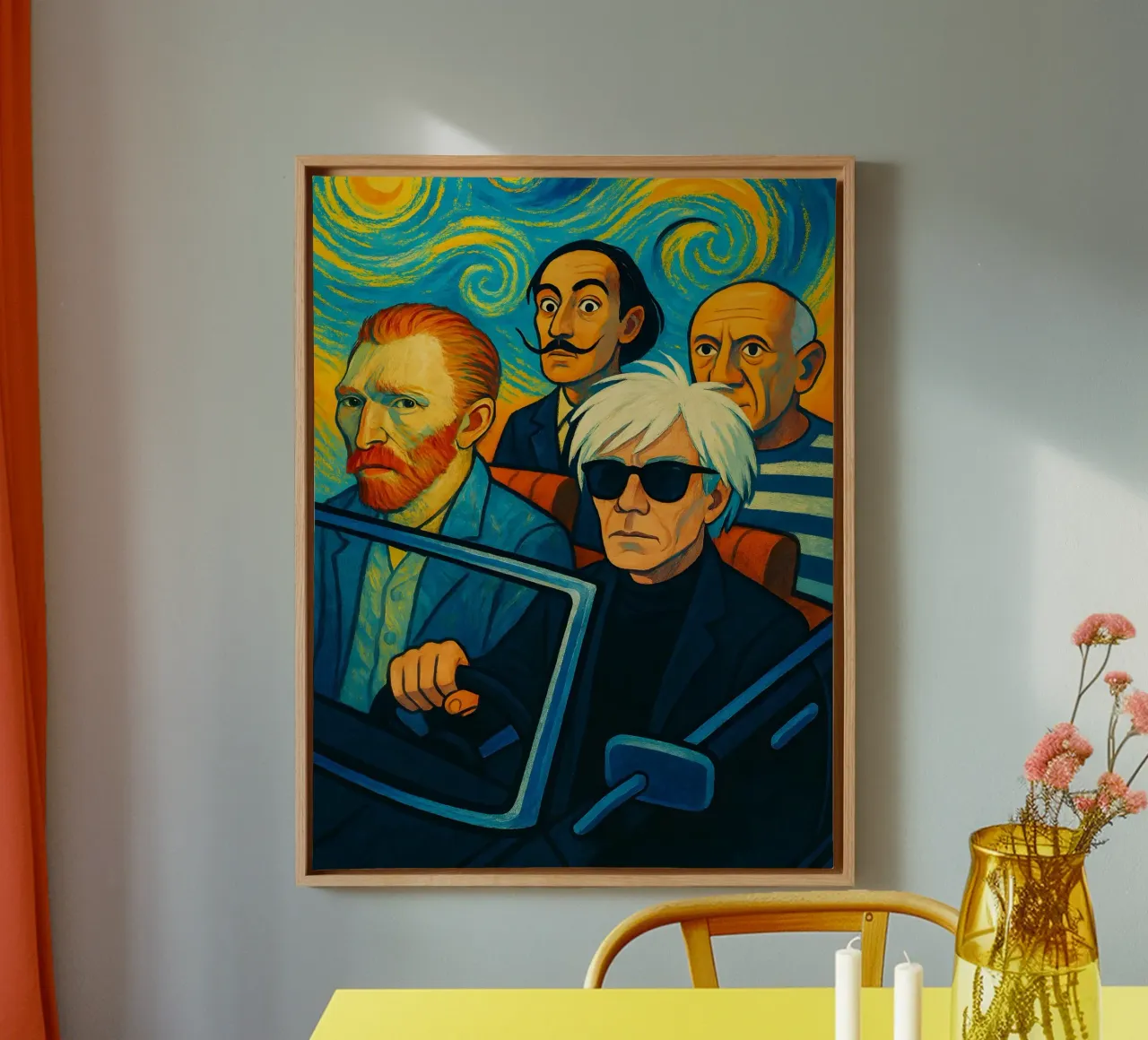 Picasso Vincent Van Gogh Andy Warhol Salvador Dali in auto tela con Cornice a cassetta da ARTOMATIC