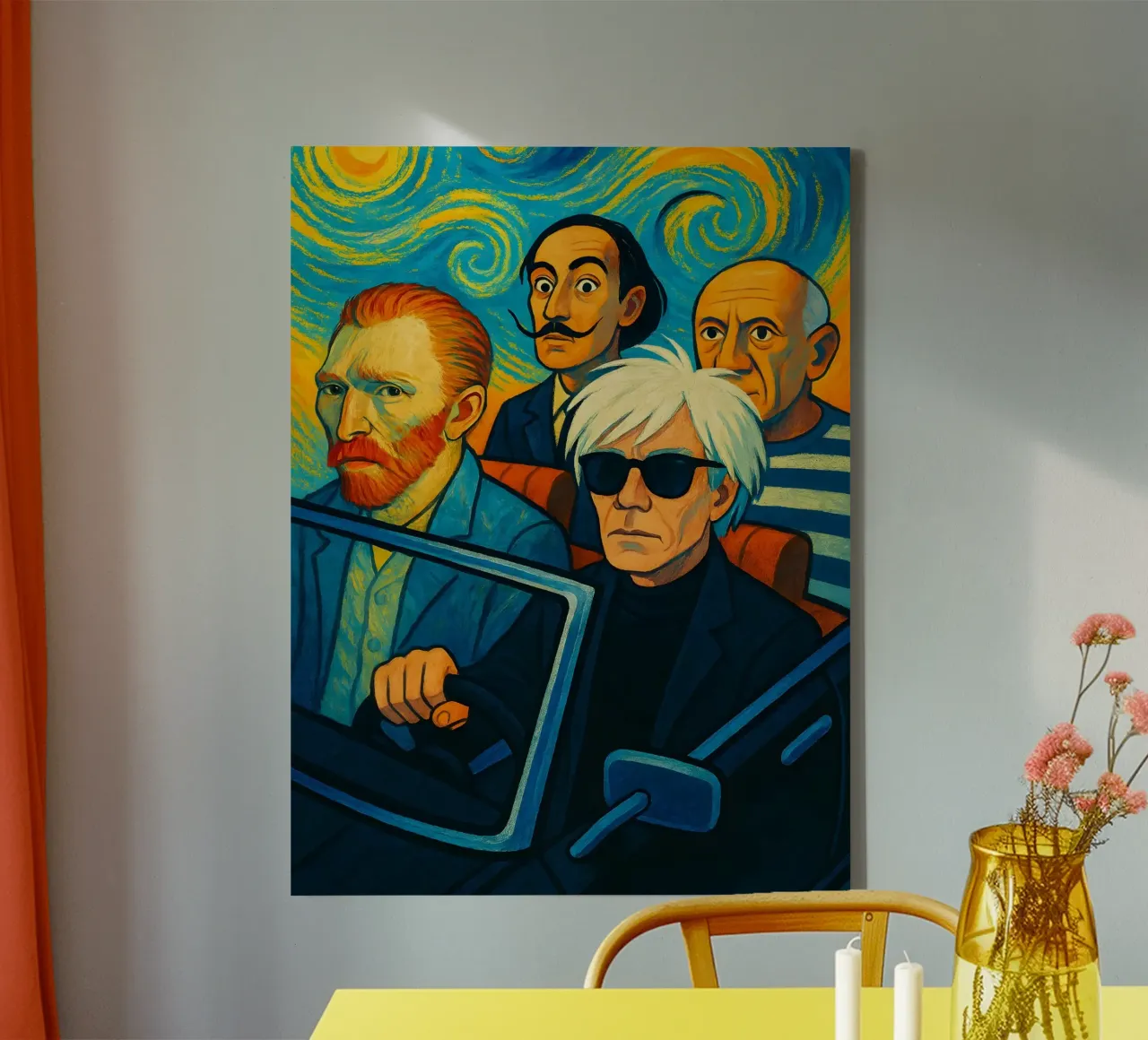 Picasso Vincent Van Gogh Andy Warhol Salvador Dali in auto tela con Cornice a cassetta da ARTOMATIC