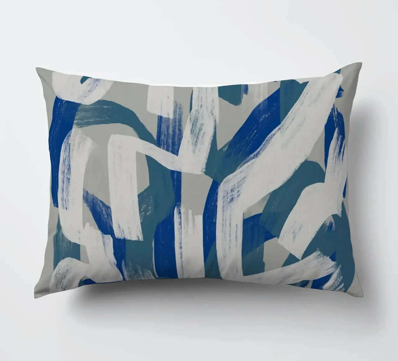 Droog penseel abstract in grijs en blauw 02 kussen van Little Dean