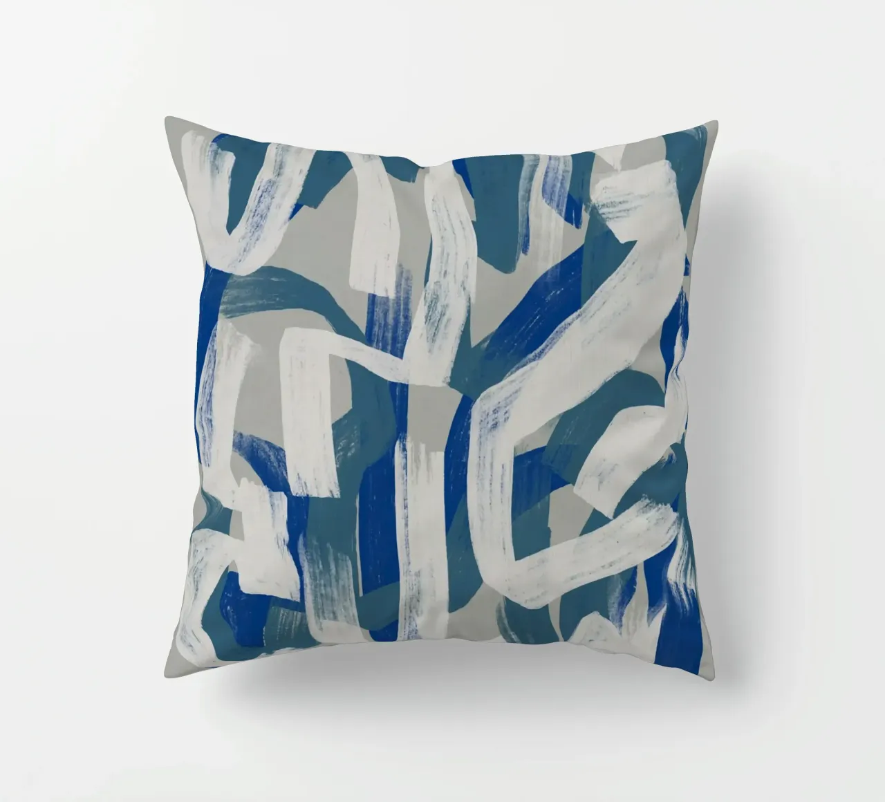 Droog penseel abstract in grijs en blauw 02 kussen van Little Dean