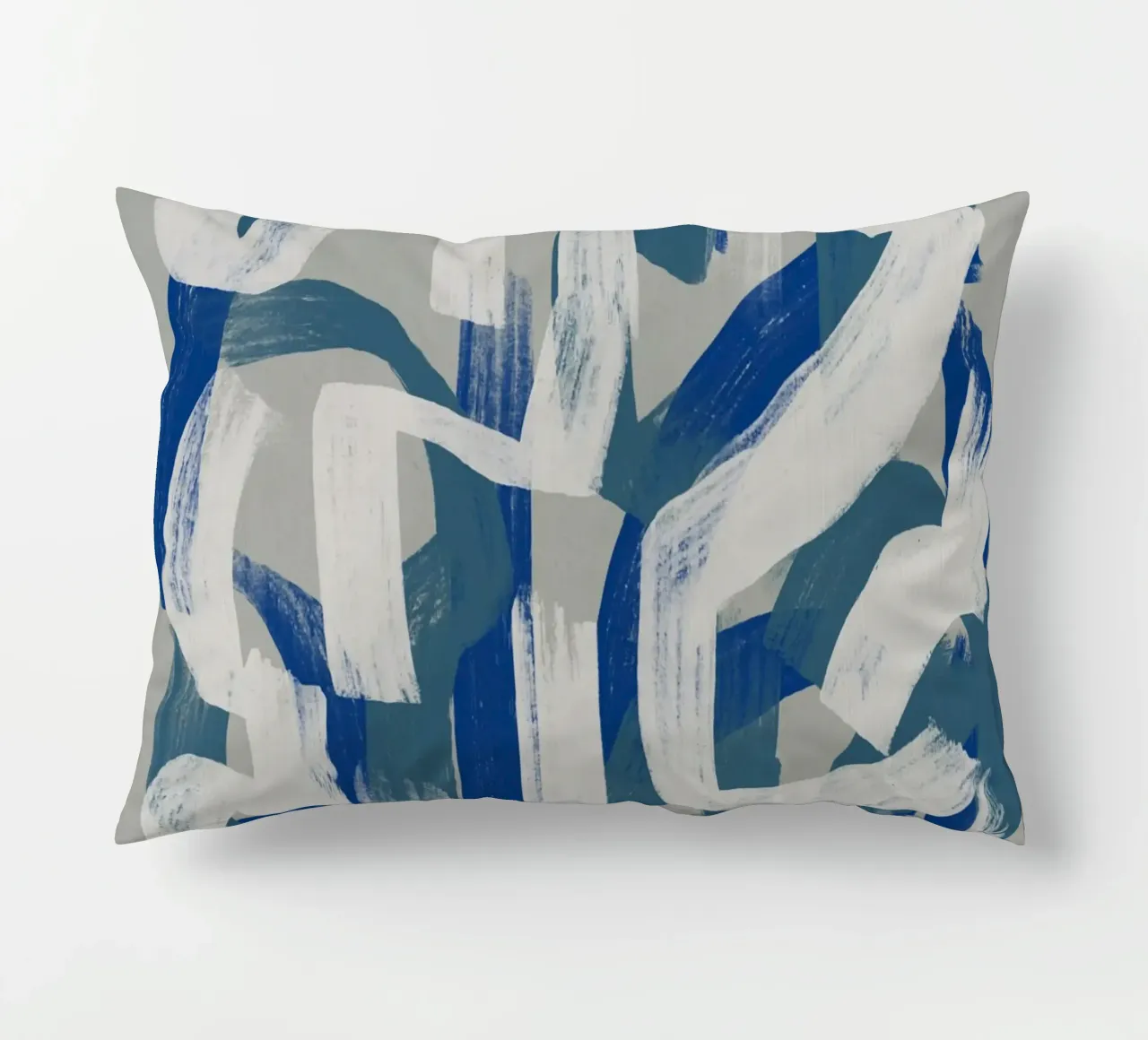 Droog penseel abstract in grijs en blauw 02 kussen van Little Dean