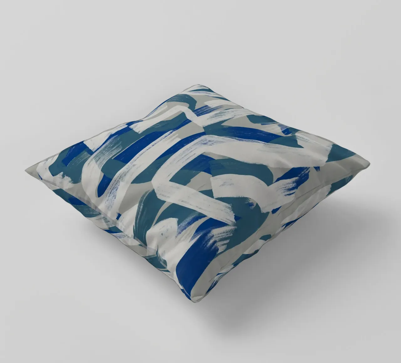 Droog penseel abstract in grijs en blauw 02 kussen van Little Dean