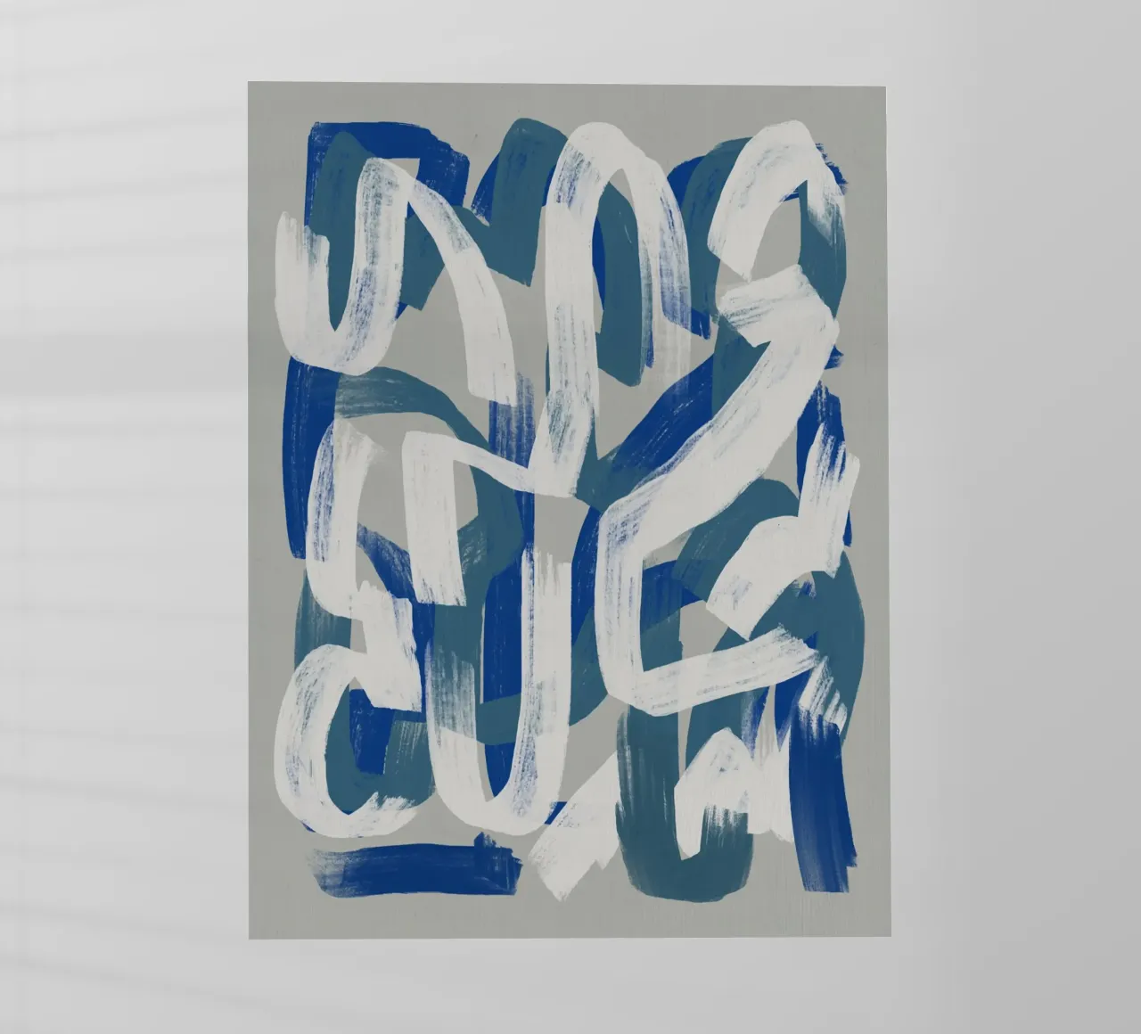 Droog penseel abstract in grijs en blauw 02 backlit folie van Little Dean