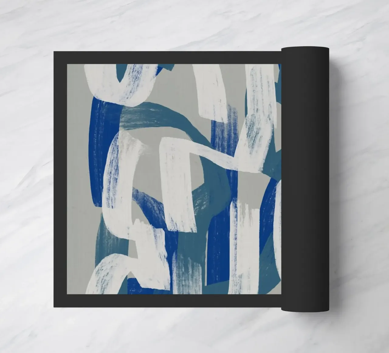 Droog penseel abstract in grijs en blauw 02 deurmat van Little Dean