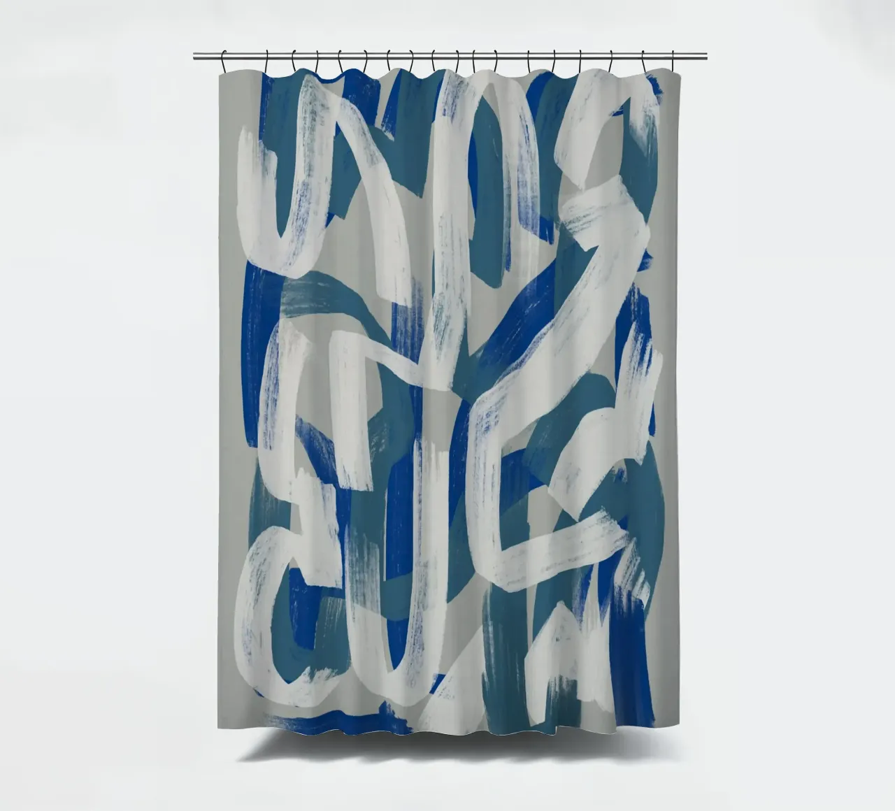 Droog penseel abstract in grijs en blauw 02 douchegordijn van Little Dean