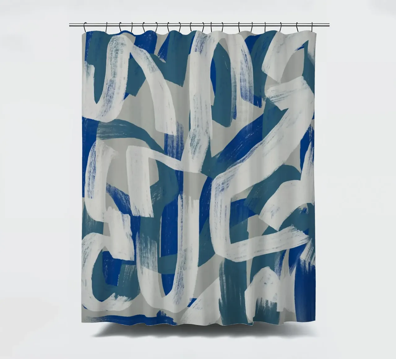Droog penseel abstract in grijs en blauw 02 douchegordijn van Little Dean