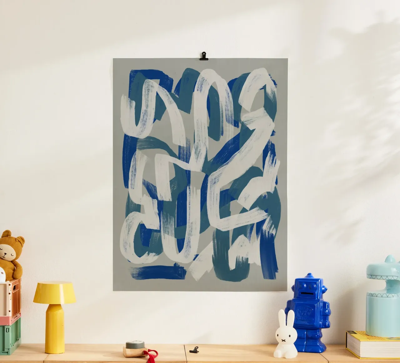 Droog penseel abstract in grijs en blauw 02 hahnemühle van Little Dean
