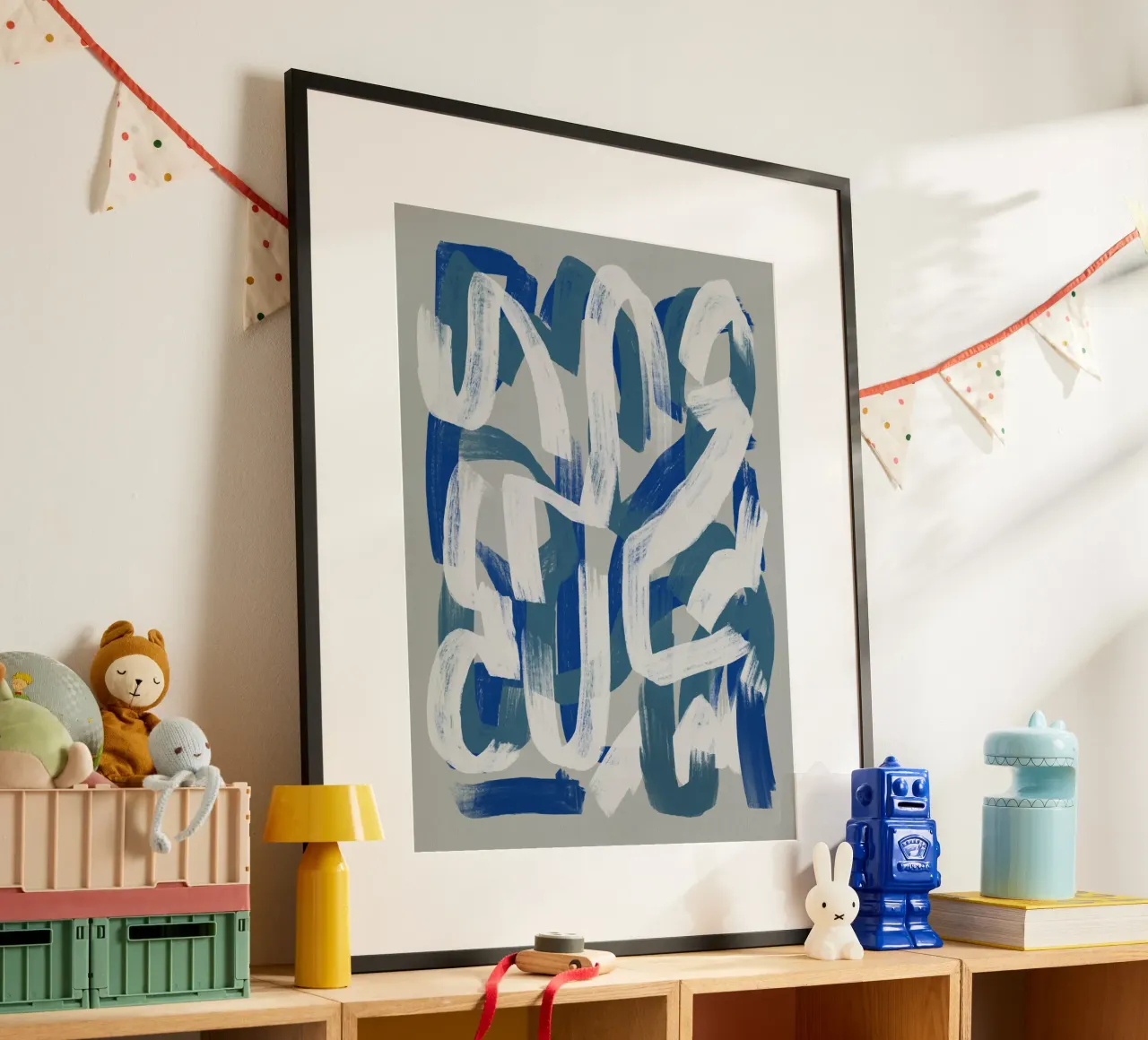 Droog penseel abstract in grijs en blauw 02 hahnemühle van Little Dean