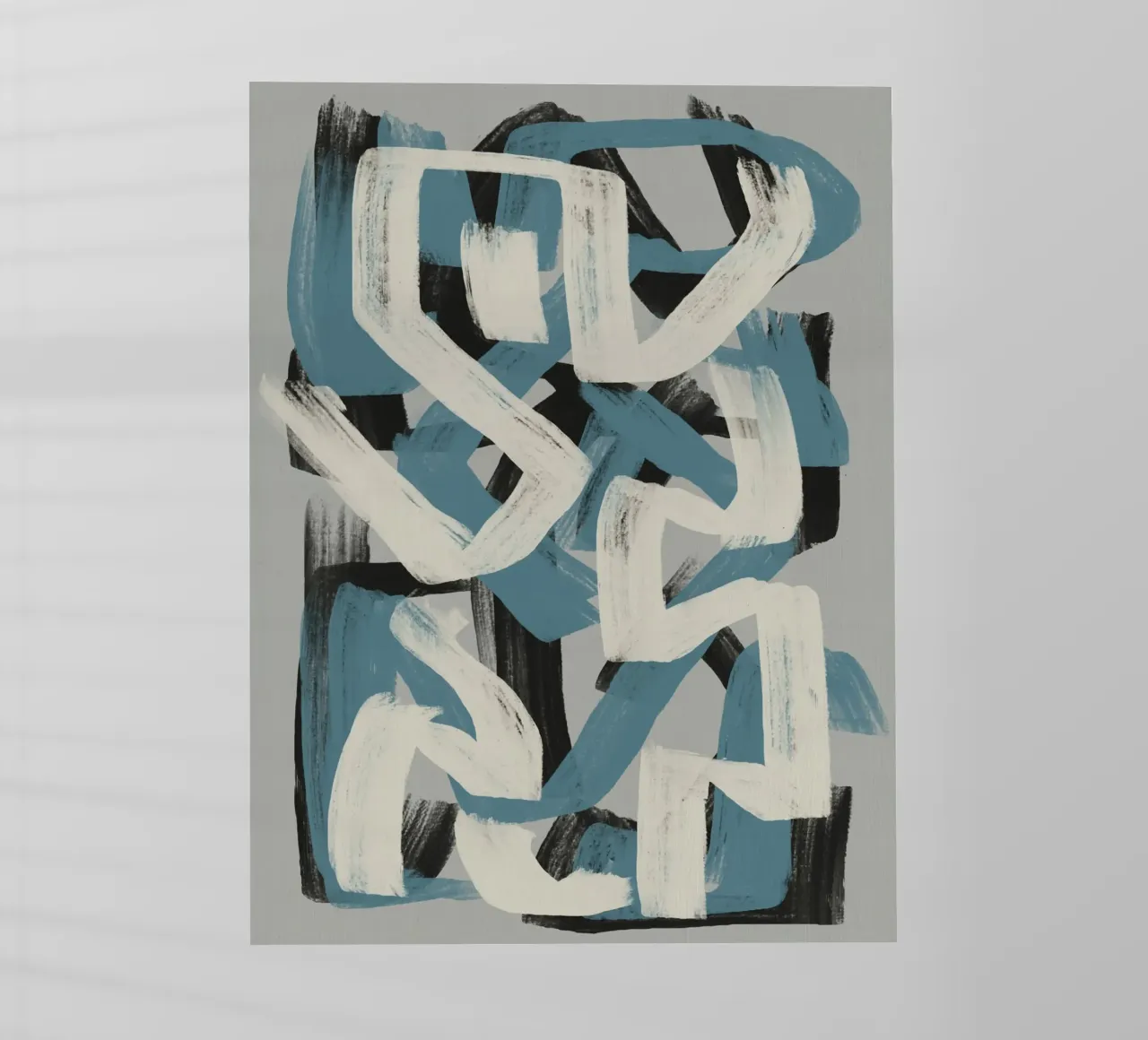 Droog penseel abstract in grijs en blauw Little Dean by Little De backlit folie van Little Dean