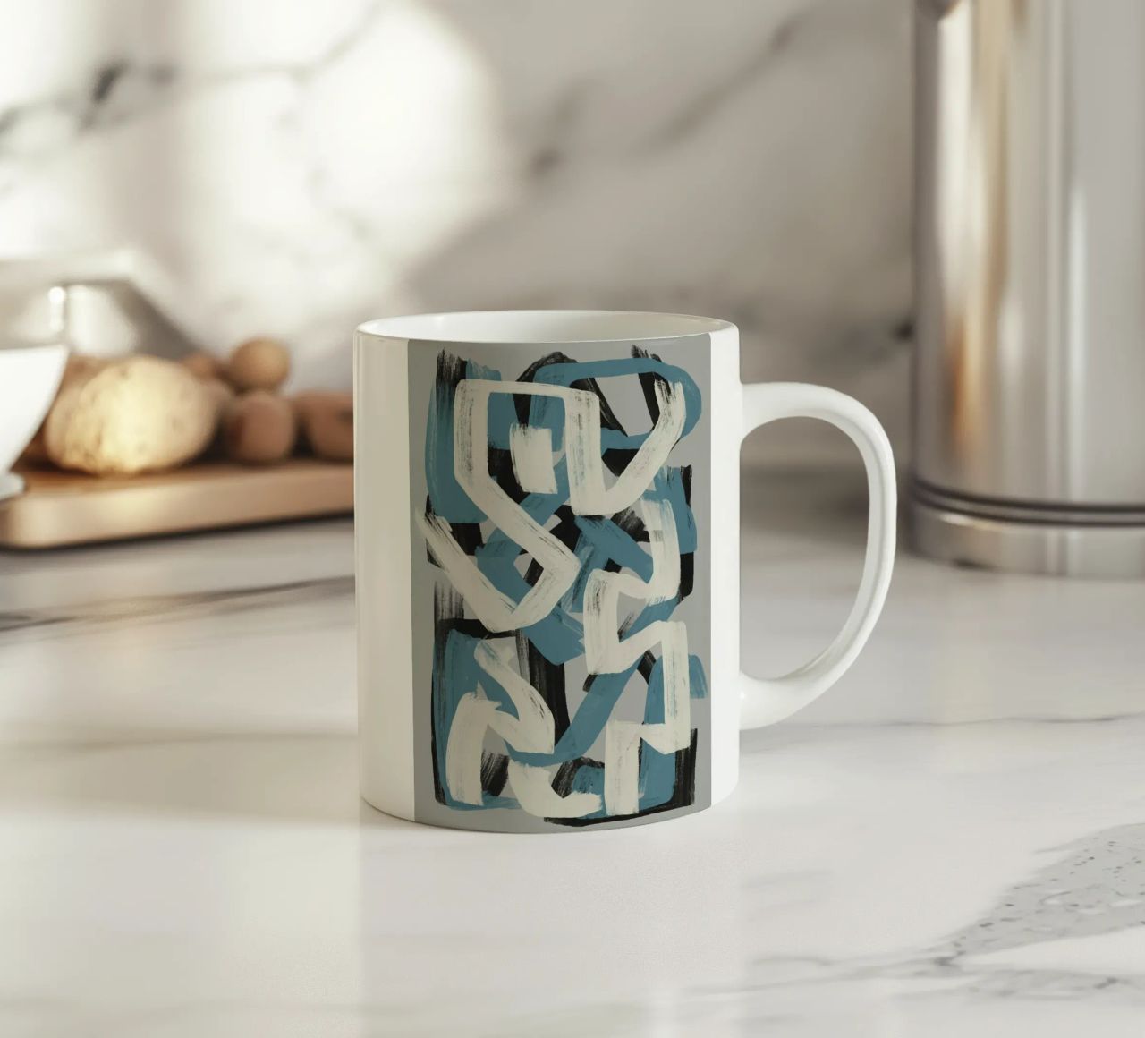 Astratto a pennello secco in grigio e blu Little Dean by Little De tazza in ceramica da Little Dean