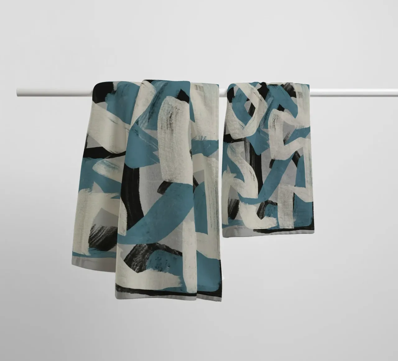 Droog penseel abstract in grijs en blauw Little Dean by Little De badhanddoek van Little Dean