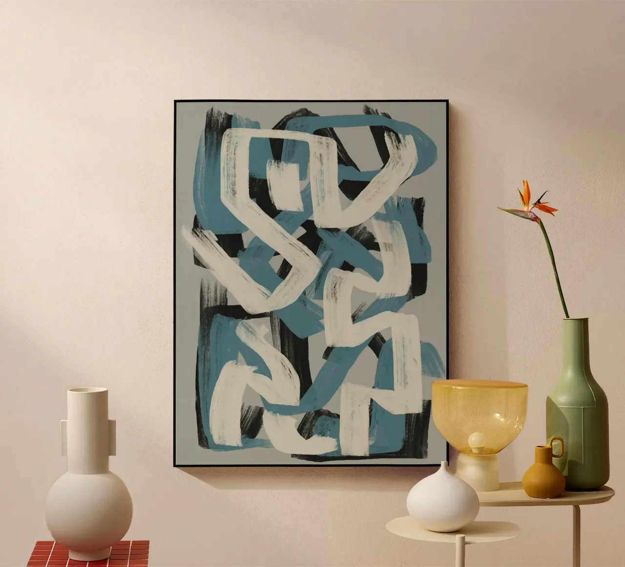 Droog penseel abstract in grijs en blauw Little Dean by Little De acryl van Little Dean