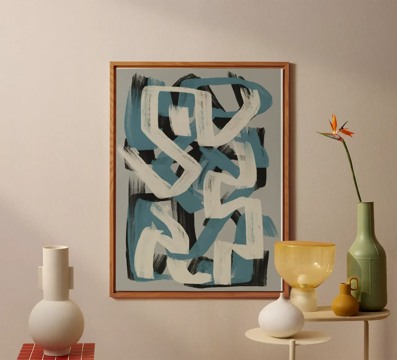 Droog penseel abstract in grijs en blauw Little Dean by Little De aluminium-dibond van Little Dean