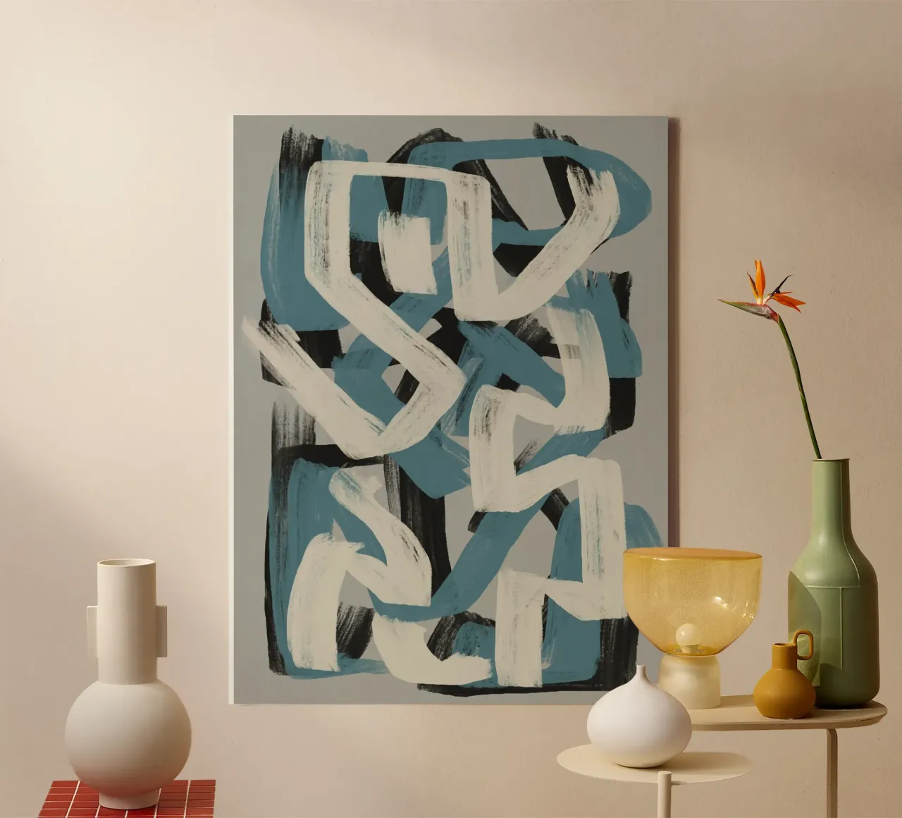 Droog penseel abstract in grijs en blauw Little Dean by Little De canvas van Little Dean