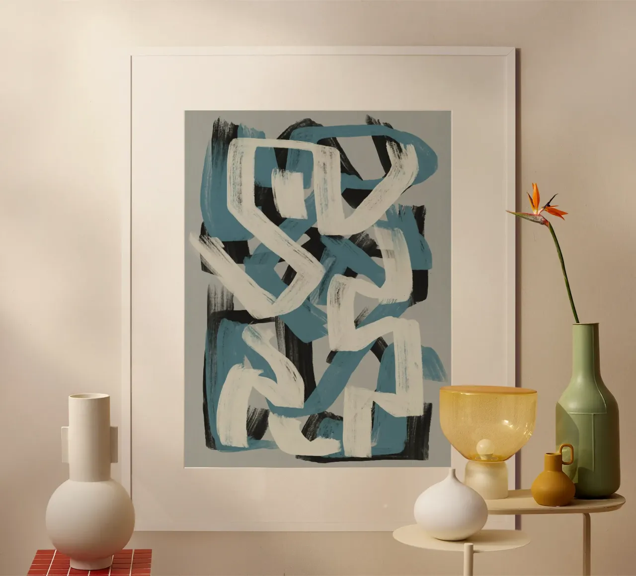 Astratto a pennello secco in grigio e blu Little Dean by Little De poster con telaio in plastica da Little Dean