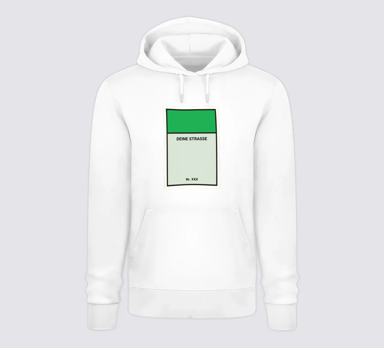 Poster verde stile Monopoly - La vostra via e il vostro numero civico felpa con cappuccio da FRAMELY