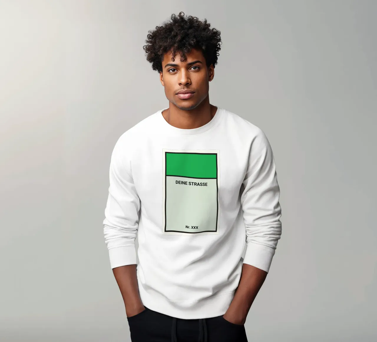 Monopoly style poster green - Your street & house number sweatshirt by FRAMELY