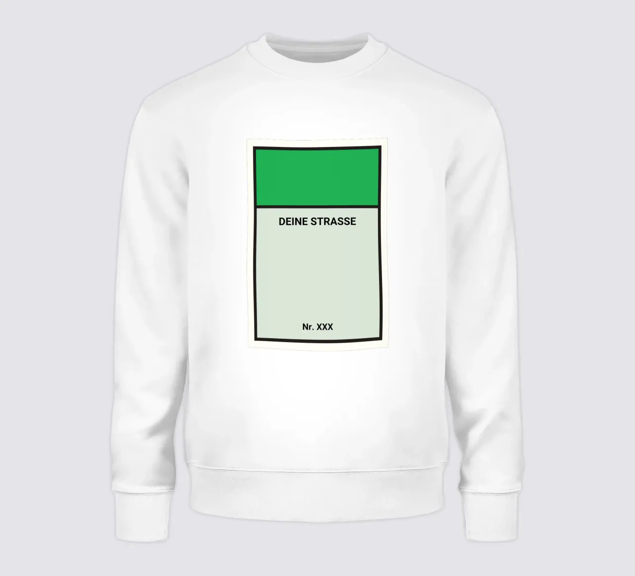 Monopoly-stijl poster groen - Je straat & huisnummer sweatshirt van FRAMELY