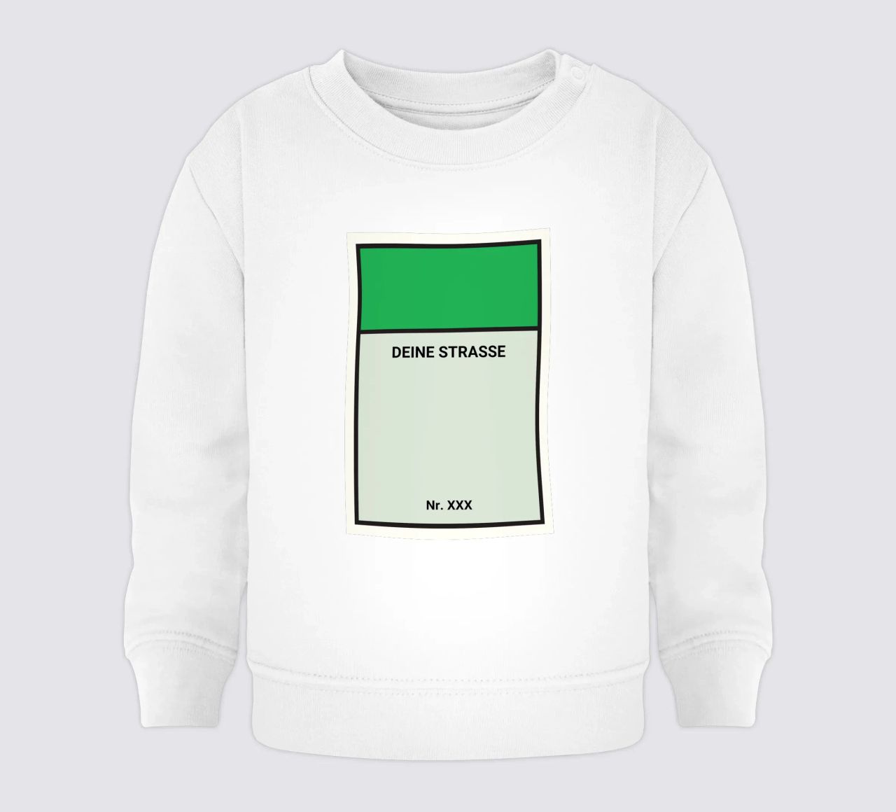 Poster verde stile Monopoly - La vostra via e il vostro numero civico felpa neonato da FRAMELY