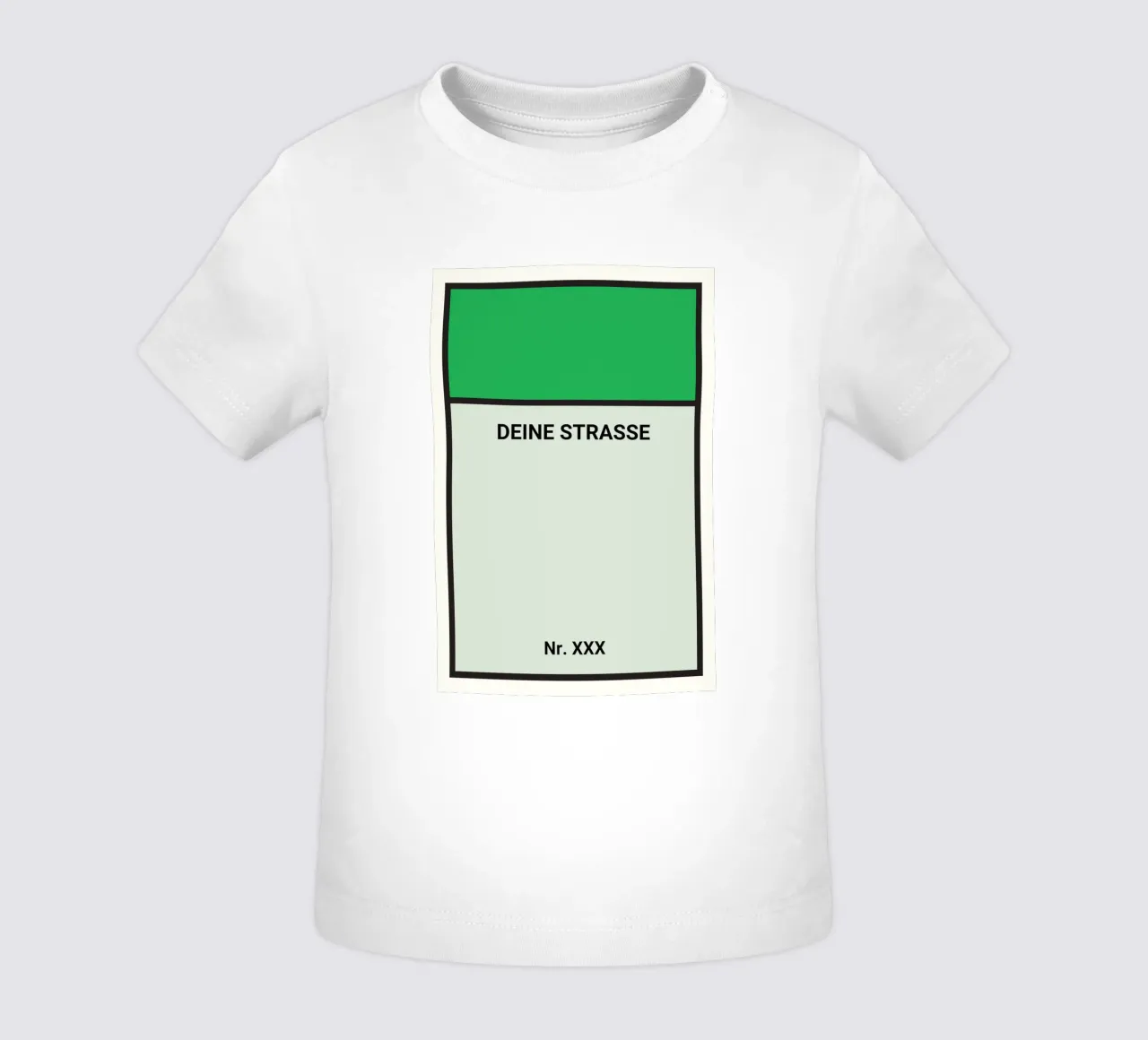 Poster verde stile Monopoly - La vostra via e il vostro numero civico maglietta neonato da FRAMELY