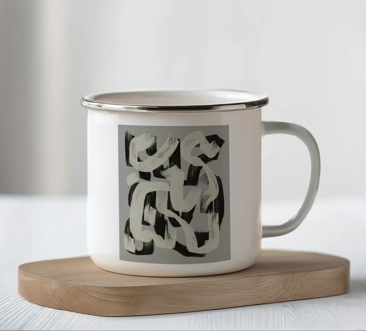 Pennello asciutto astratto in bianco e nero tazza in smalto da Little Dean