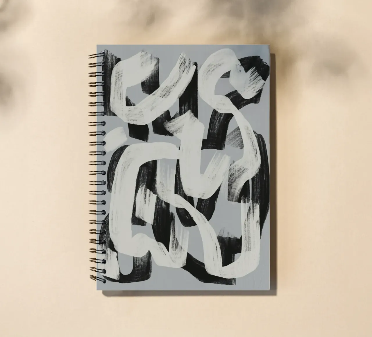 Dry brush abstract in black and white spiral notebook by Little Dean