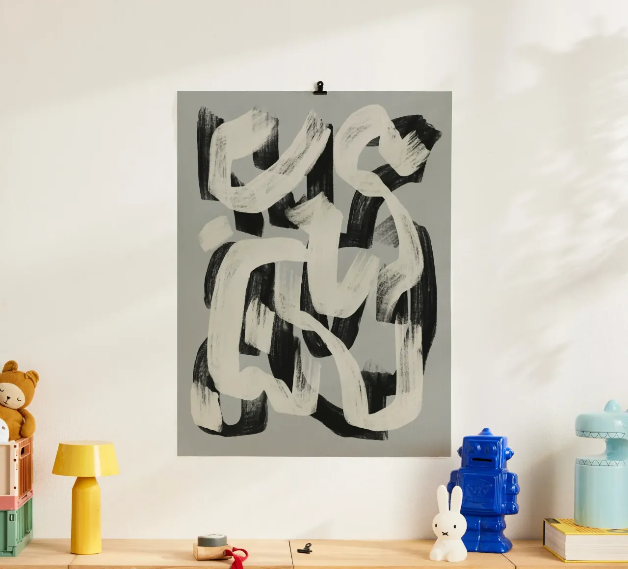 Abstrait au pinceau sec en noir et blanc poster de Little Dean