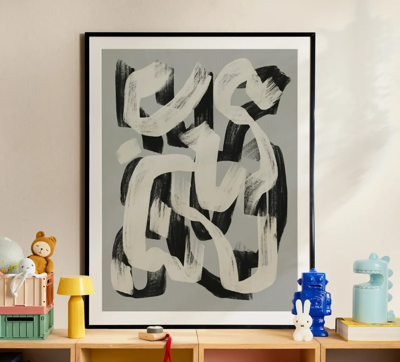 Abstrait au pinceau sec en noir et blanc poster de Little Dean