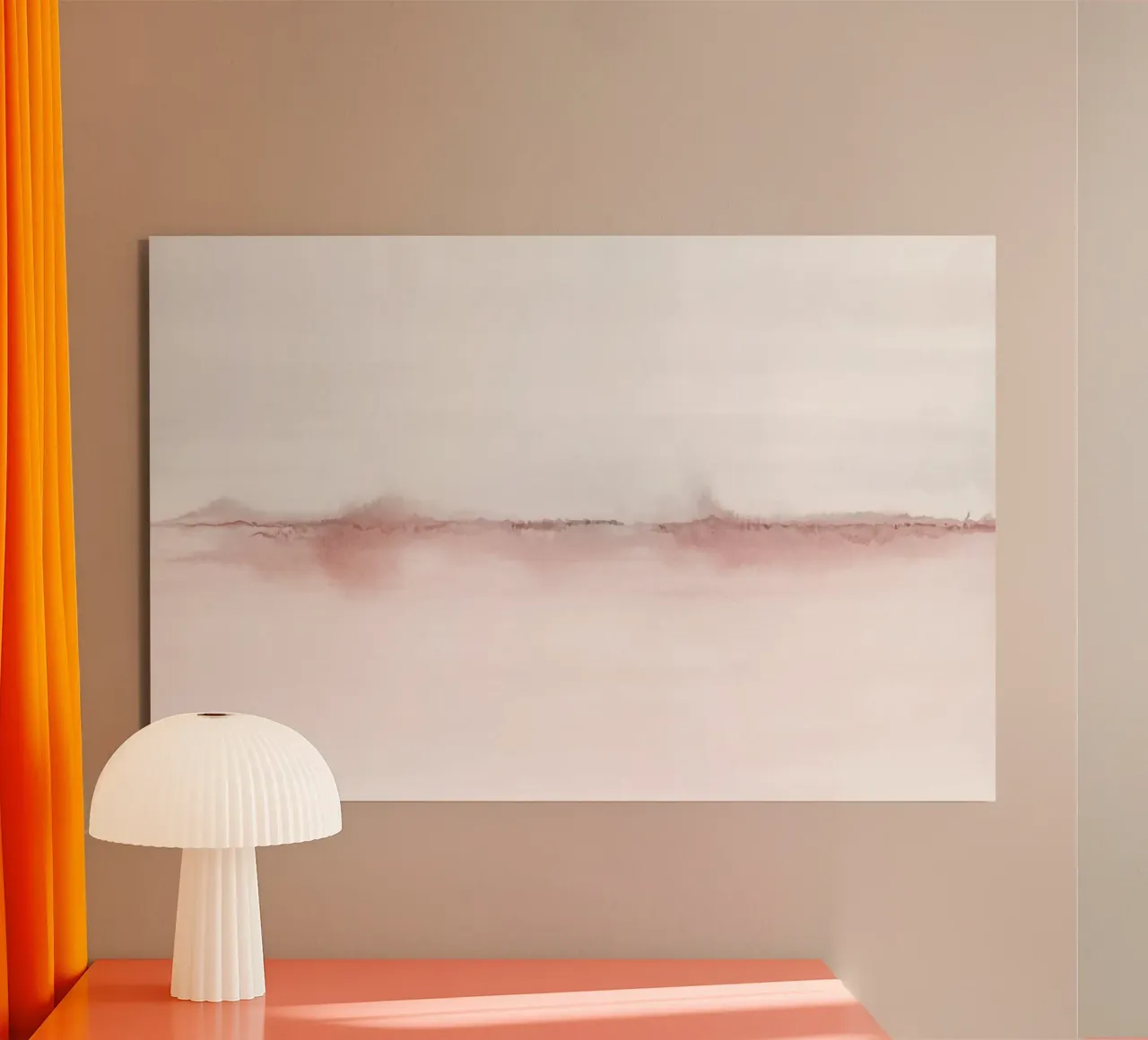 Paesaggio minimalista rosa e grigio alluminio dibond da NouveauPrints