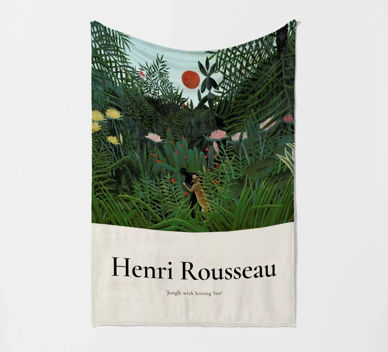 Rousseau - Jungle with Setting Sun fleece blanket by ARTOTHEK